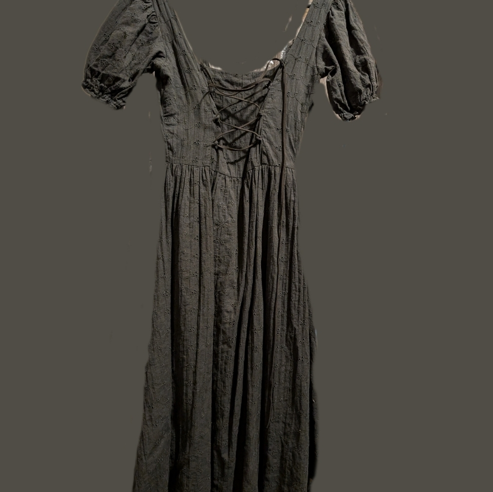 Disturbia Litha Lace Up Broderie Midi Dress XS 2 Black - Picture 3 of 5